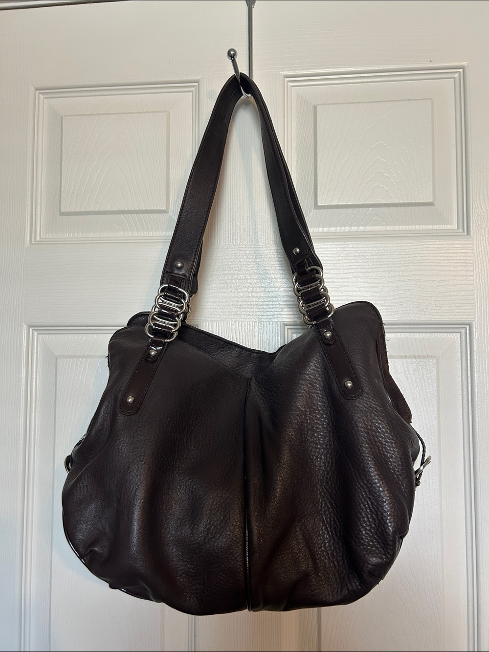 Sondra Roberts Dark Brown Pebbled Leather Shoulder Bag